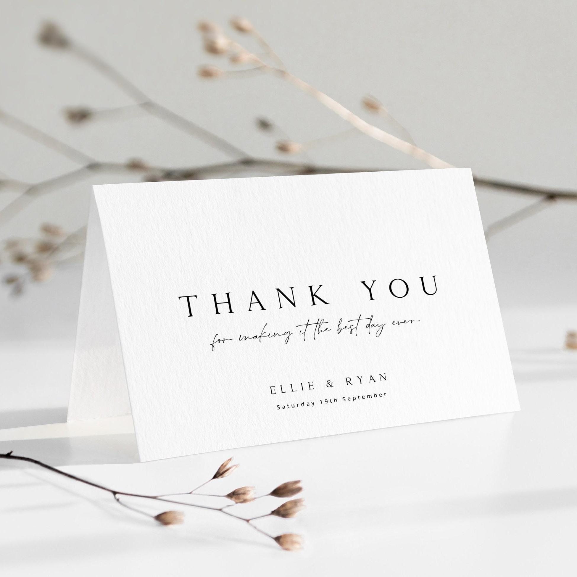 ELLIE Minimal Modern Wedding Thank You Card Template, Simple Wedding ...