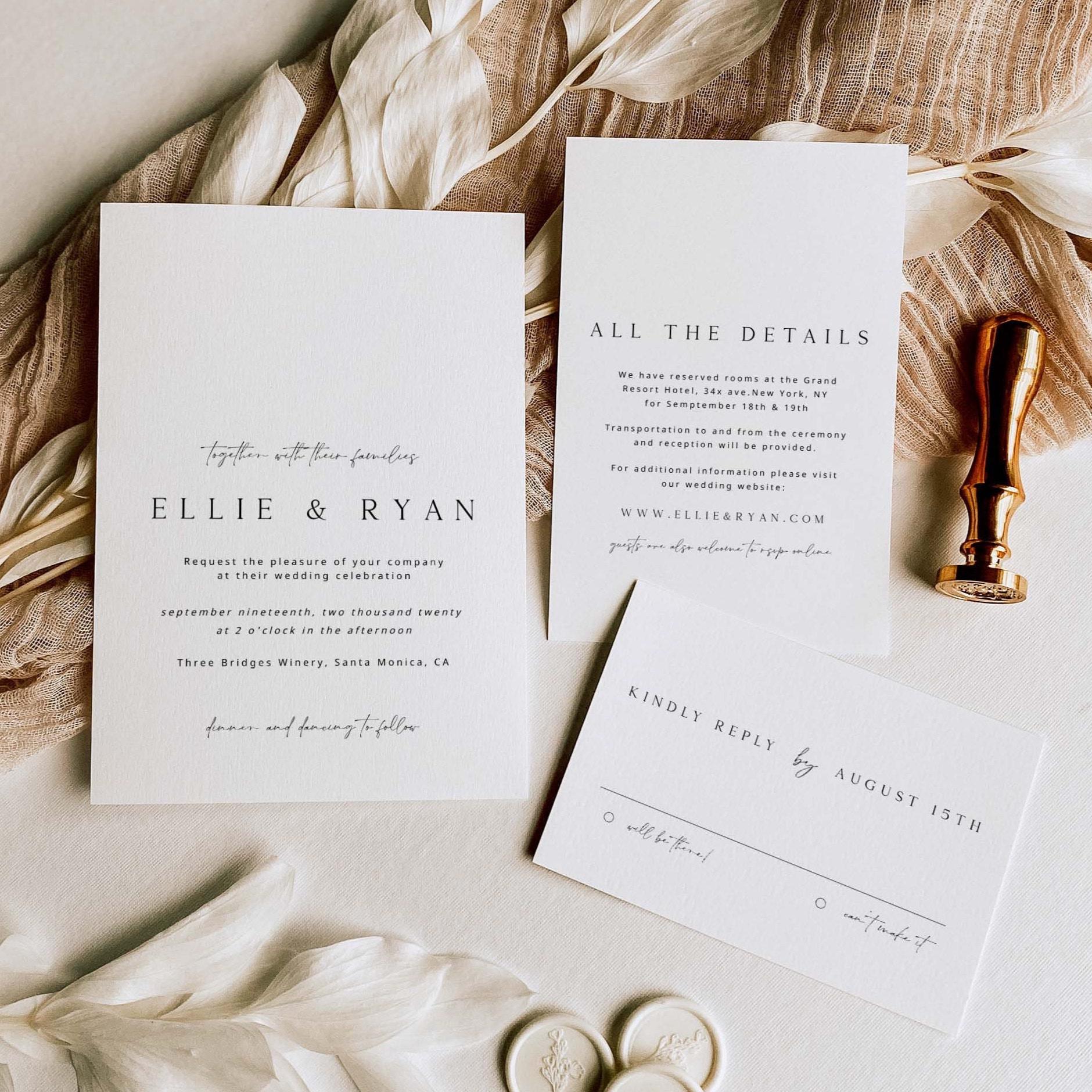 Weding Invetio ELLIE Minimal Wedding Invitation Suite Template, Modern Weding ...