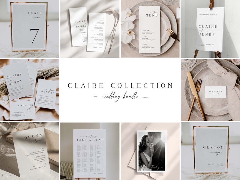 CLAIRE Small Wedding Seating Chart Template, Minimal Modern Seating Chart, Wedding Seating Chart 6 Tables, 8x10 Seating Chart Template image 6
