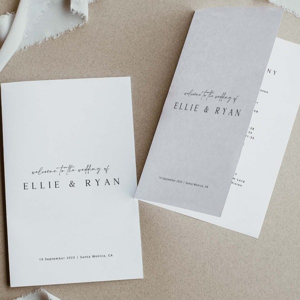 ELLIE Minimal Booklet Wedding Program Template, Modern Wedding Program Tamplate, Simple Church Booklet Wedding Program, Instant Download