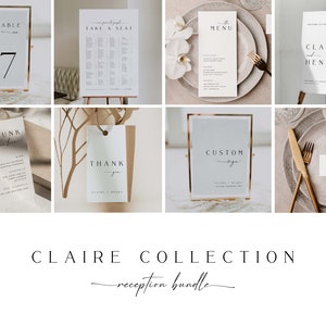 CLAIRE Minimal Wedding Reception Bundle, Printable Wedding Signs Template Download, Modern Wedding Signage, Fully Editable Instant Download