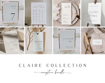 CLAIRE Minimal Wedding Reception Bundle, Printable Wedding Signs Template Download, Modern Wedding Signage, Fully Editable Instant Download