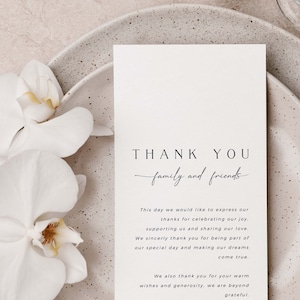 CLAIRE Minimal Wedding Table Thank You Card Template Download, Simple Thank You Napkin Note, Printable Wedding Menu Thank You Letter DIY