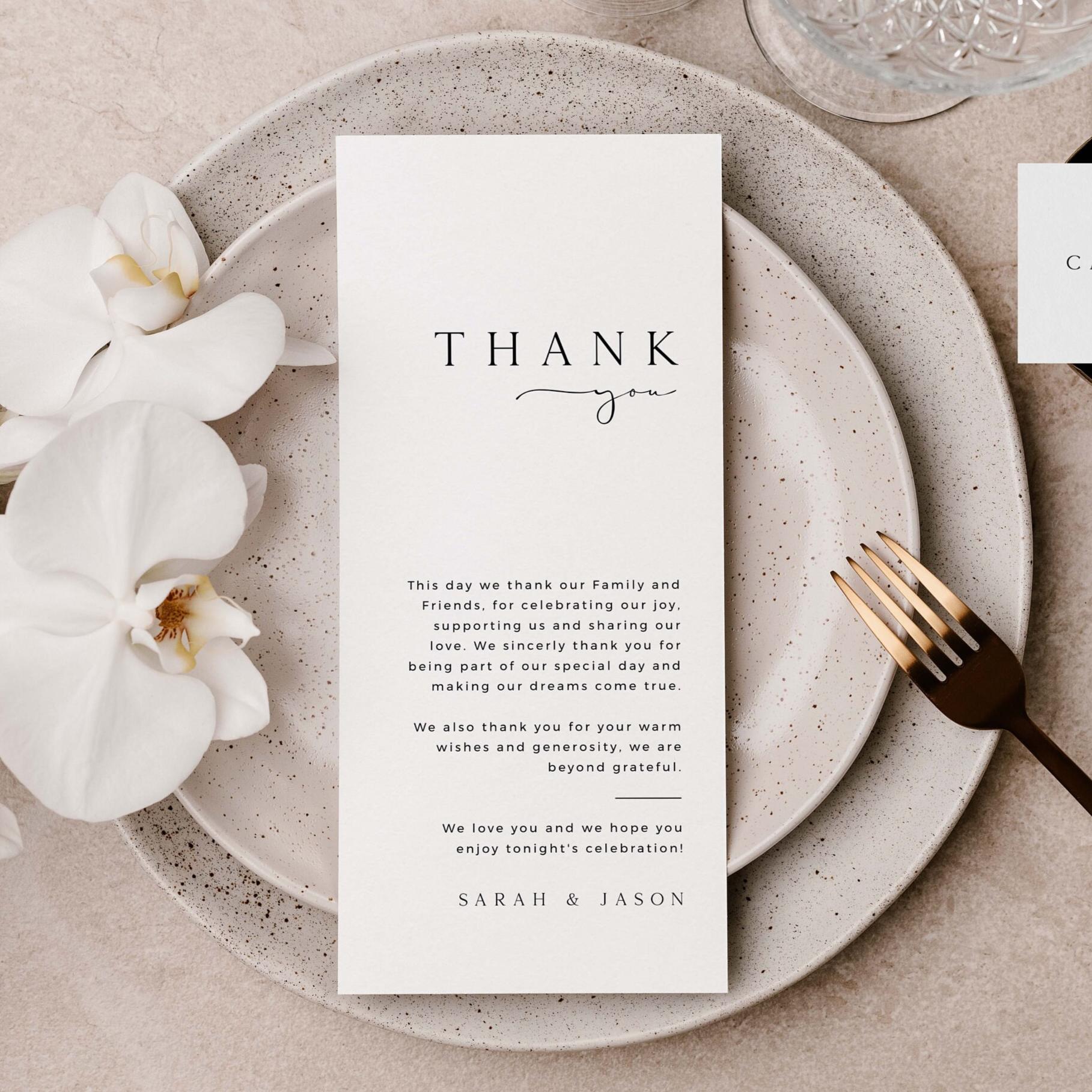SARAH Minimal Wedding Table Thank You Card Template Download, Simple ...