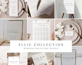 ELLIE Minimal Modern Wedding Reception Bundle Template, Printable Wedding Signs Template Download, Modern Wedding Signage, Fully Editable