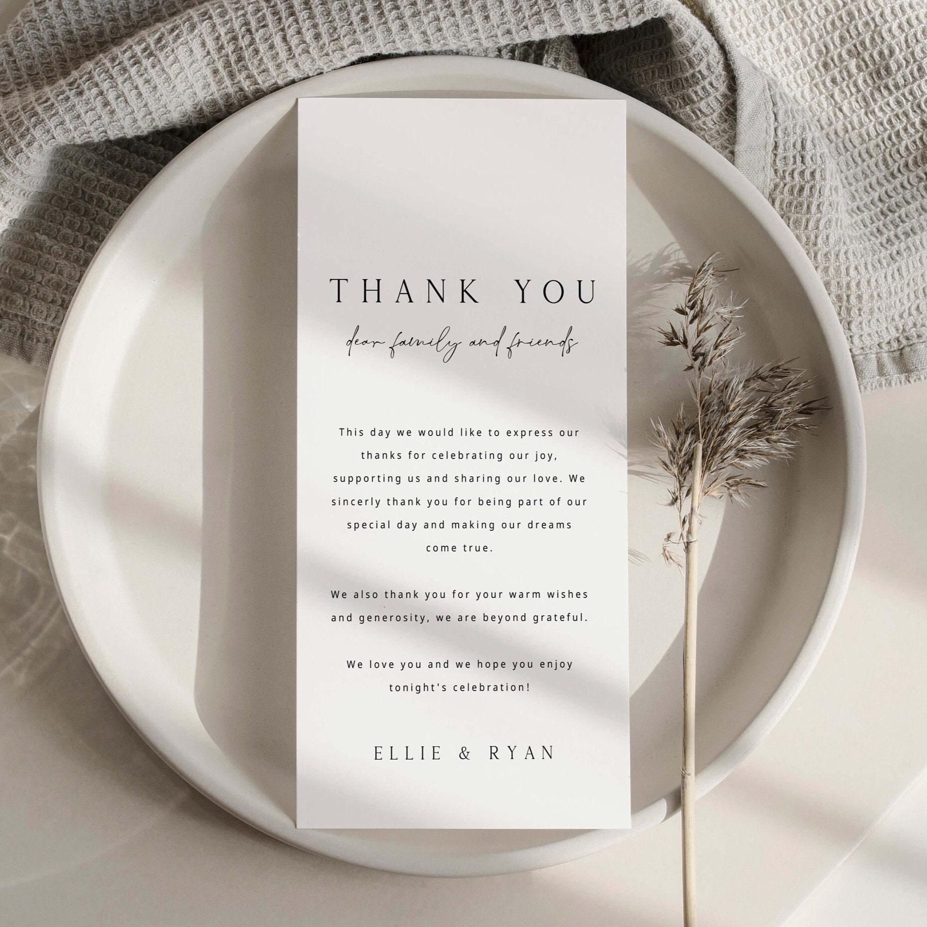 ELLIE Minimal Wedding Table Thank You Card Template Download, Simple ...