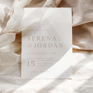 Beige Wedding Invitation Suite Template, Boho Minimalist Wedding Invitation Template, Wedding Invitation With Rsvp, Editable Invitation Set image 2
