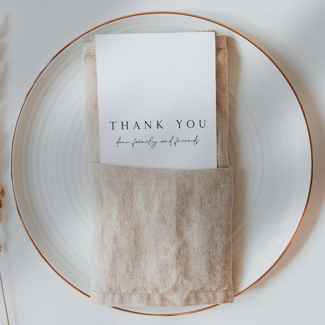 ELLIE Minimal Wedding Table Thank You Card Template Download, Simple ...