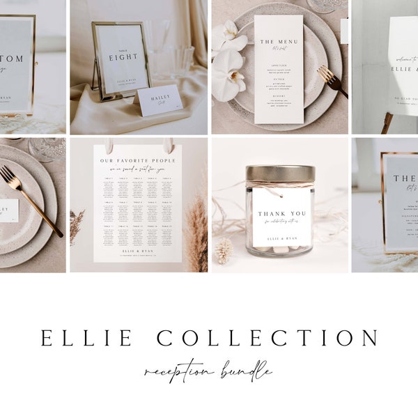 ELLIE Minimal Modern Wedding Reception Bundle Template, Printable Wedding Signs Template Download, Modern Wedding Signage, Fully Editable