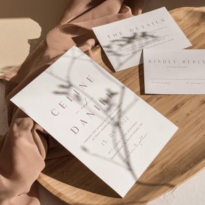 CELINE Dusty Rose Minimal Hochzeitseinladung Vorlage, Modernes Hochzeitseinladungs Tamplate, Dusty Rose Hochzeitseinladungs Set mit Rsvp