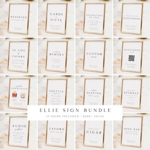 ELLIE Minimalist Wedding Sign Bundle, Modern Wedding Signage Template Bundle, Reception Sign Template Bundle, Wedding Table Signs Package