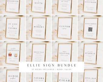 ELLIE Minimalist Wedding Sign Bundle, Modern Wedding Signage Template Bundle, Reception Sign Template Bundle, Wedding Table Signs Package