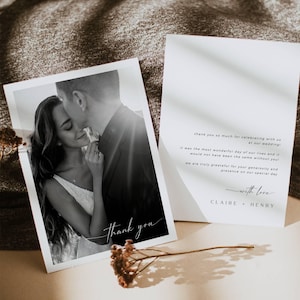 Carte de remerciement de mariage CLAIRE avec modèle photo, modèle de carte de remerciement minimaliste à télécharger, carte de remerciement imprimable, téléchargement immédiat