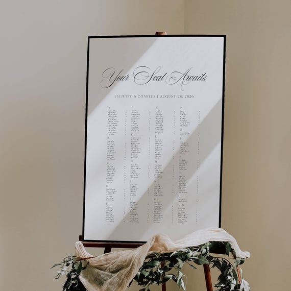 JULIETTE Old Money Wedding Alphabetical Seating Chart Template Download, Printable Elegant Seating Arrangement Sign