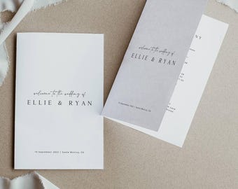 ELLIE Minimal Booklet Wedding Program Template, Modern Wedding Program Tamplate, Simple Church Booklet Wedding Program, Instant Download