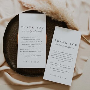 ELLIE Minimal Wedding Table Thank You Card Template Download, Simple ...