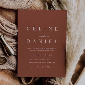 CELINE Terracotta Wedding Invitation Template Download, Burnt Orange Wedding Invitation Tamplate, Minimal Fall Wedding Invitation Download