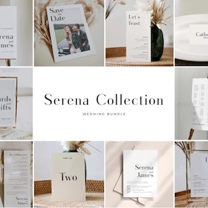 SERENA Minimal Modern Wedding Invitation Bundle, Minimalist Large Wedding Bundle, Modern Elegant Wedding Template Bundle, Big Invitation Kit