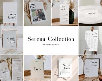 SERENA Minimal Modern Wedding Invitation Bundle, Minimalist Large Wedding Bundle, Modern Elegant Wedding Template Bundle, Big Invitation Kit