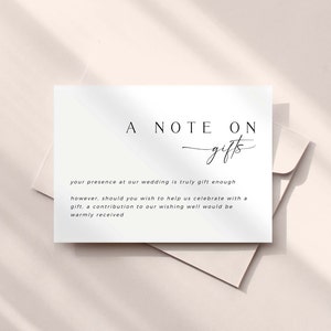 CLAIRE A Note on Gifts Card Insert Template Download, Printable Wedding ...