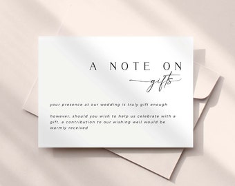 CLAIRE A Note On Gifts Card Insert Template Download, Printable Wedding Invitation Enclosure Card, Wedding Wishing Well Card Template