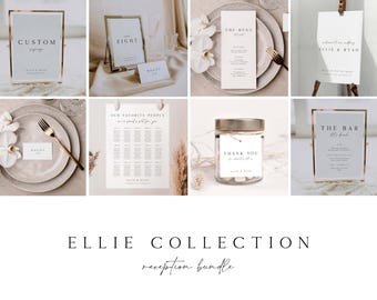 ELLIE Minimal Modern Wedding Reception Bundle Template, Printable Wedding Signs Template Download, Modern Wedding Signage, Fully Editable