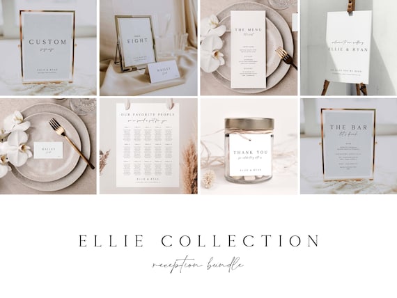 ELLIE Minimal Modern Wedding Reception Bundle Template, Printable Wedding Signs Template Download, Modern Wedding Signage, Fully Editable