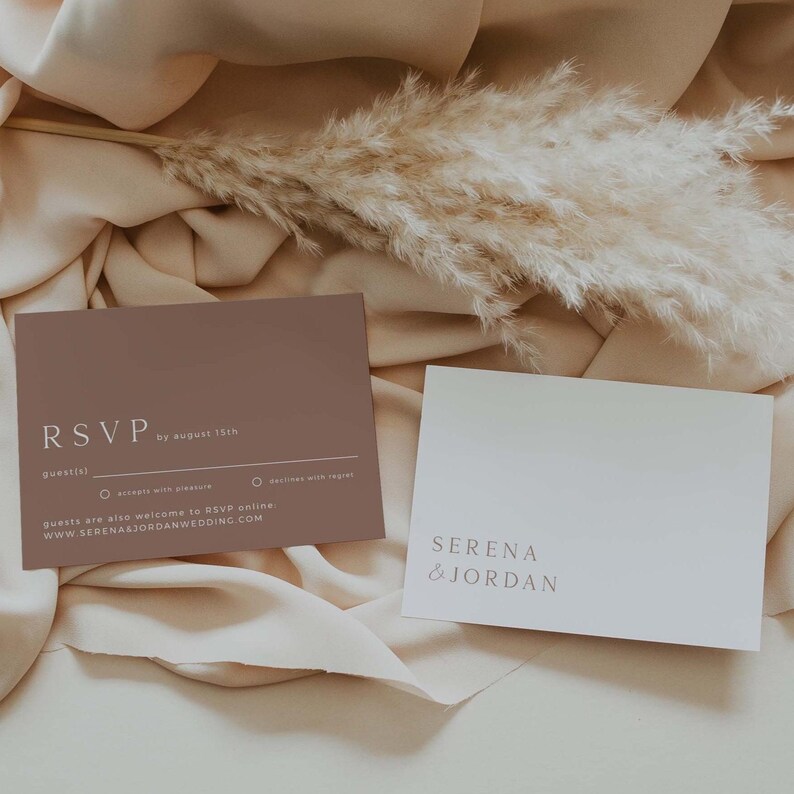 Beige Wedding Invitation Suite Template, Boho Minimalist Wedding Invitation Template, Wedding Invitation With Rsvp, Editable Invitation Set image 6