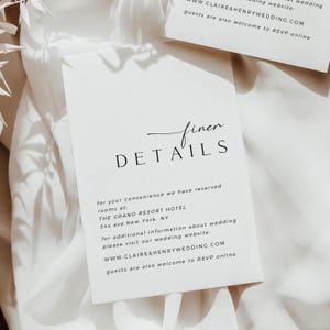 Plantilla de tarjeta de detalles de boda minimalista CLAIRE para descargar, tarjeta de detalles, plantilla de tarjeta de detalles de boda, plantilla de tarjeta de alojamiento, editable