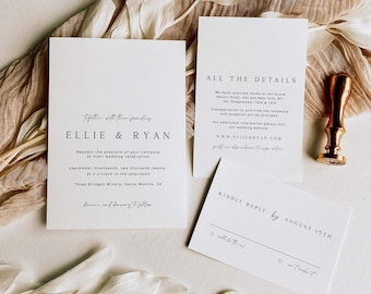 ELLIE Minimal Wedding Invitation Suite Template, Modern Weding Invitation Tamplate, Wedding Invitation With Rsvp, Wedding Invitation Set