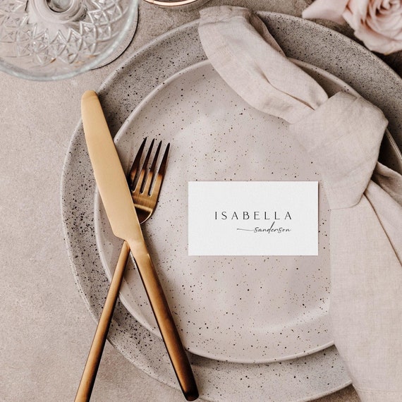 CLAIRE Minimal Modern Table Name Card Template, Printable Wedding Place Cards, Wedding Guests Tag, Editable Seating Template, Meal Icons