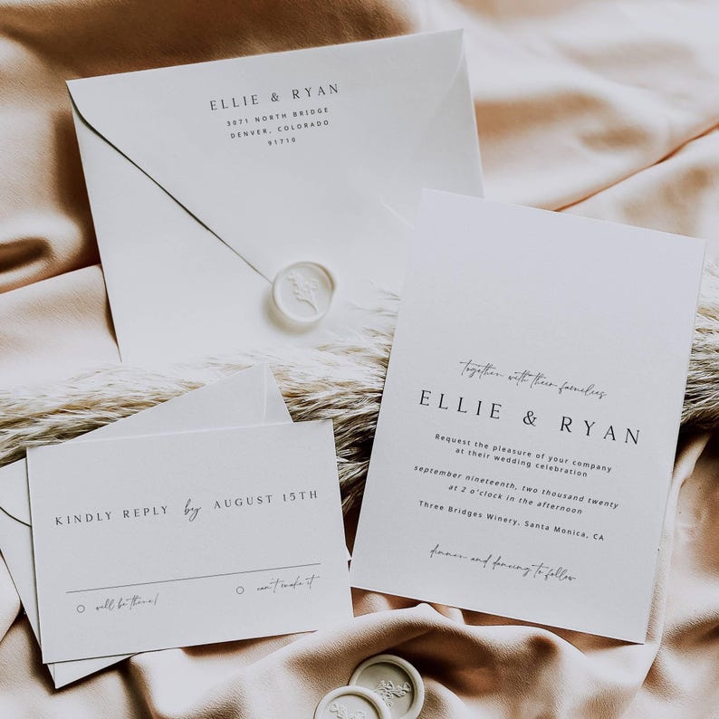 Weding Invetio ELLIE Minimal Wedding Invitation Suite Template, Modern Weding ...