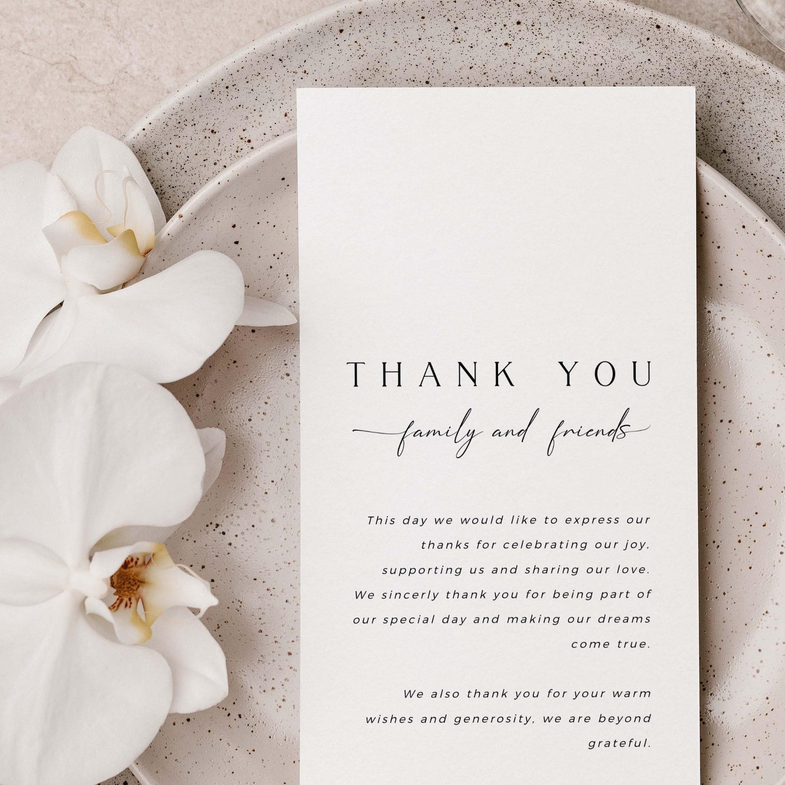 CLAIRE Minimal Wedding Table Thank You Card Template Download, Simple ...