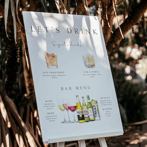 SARAH Wedding Bar Menu Template Download, Printable Wedding Bar Sign, Editable Wedding Signature Drinks Sign, Modern Wedding Cocktail Menu