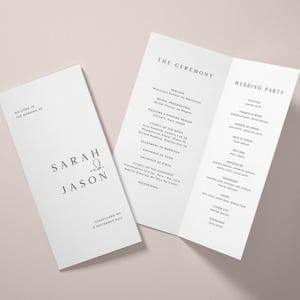 SARAH  Minimal Bifold Wedding Program Template, Foldable Wedding Program & Timeline Template Download, Foldable Elegant Wedding Program