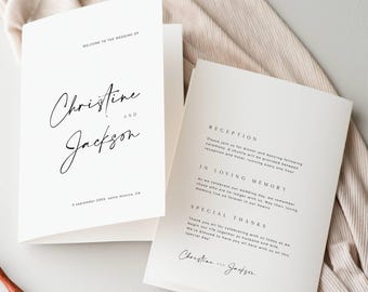 CHRISTINE Minimalistyczny, nowoczesny szablon programu ślubnego w formie broszury, prosty program broszury kościelnej, natychmiastowe pobranie