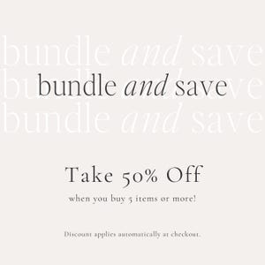 May include: A promotional graphic with the words "bundle and save" repeated in a light font. The text "Take 50% Off" is displayed in a bold font, with the offer applying when you buy 5 items or more.