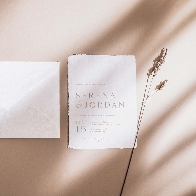 Beige Wedding Invitation Suite Template, Boho Minimalist Wedding Invitation Template, Wedding Invitation With Rsvp, Editable Invitation Set image 8