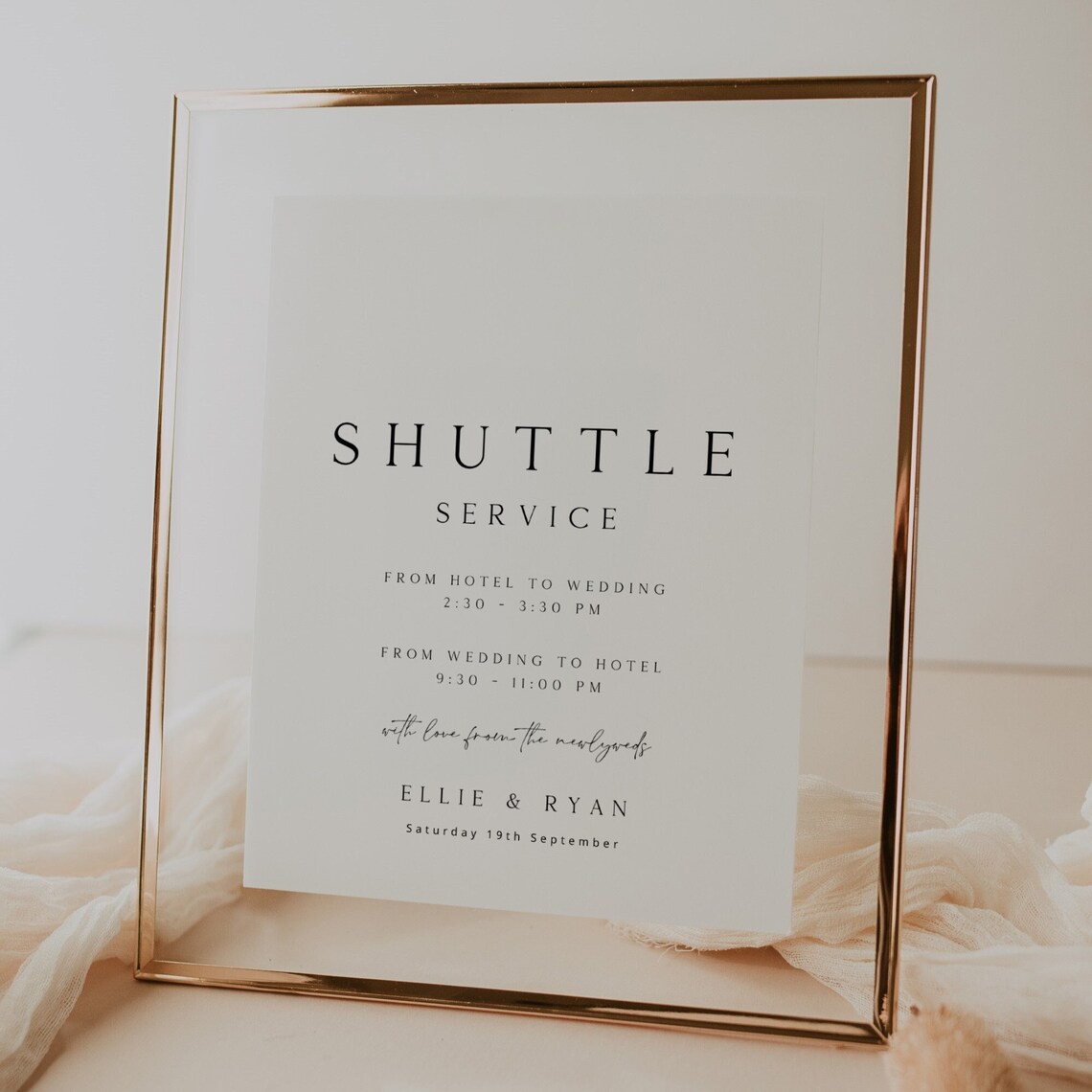 Weddign Shuttle Sign ELLIE Minimal Wedding Shuttle Service Sign Template, Complimentary ...