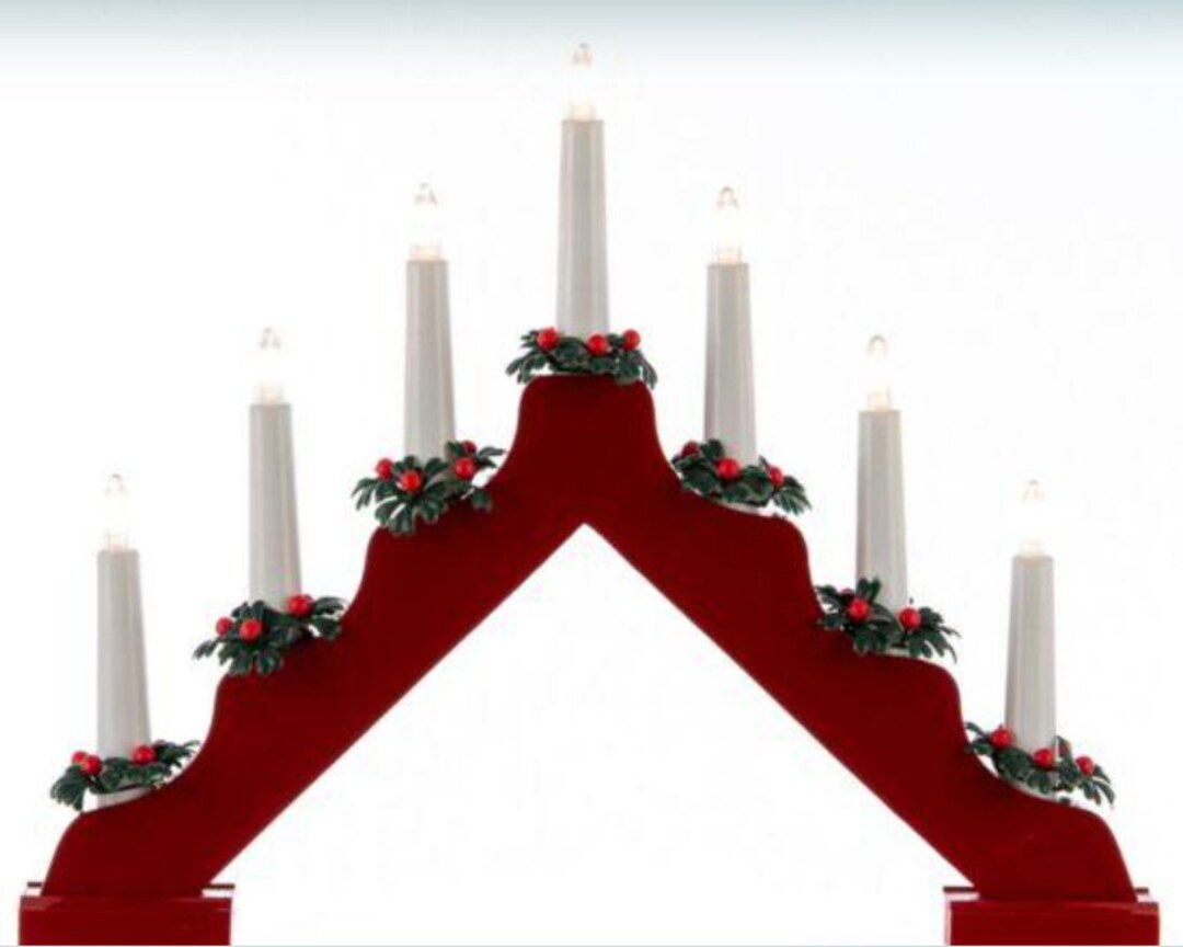 Wooden Battery Operated 40cm Candle Bridge Light 7 Bulb Window