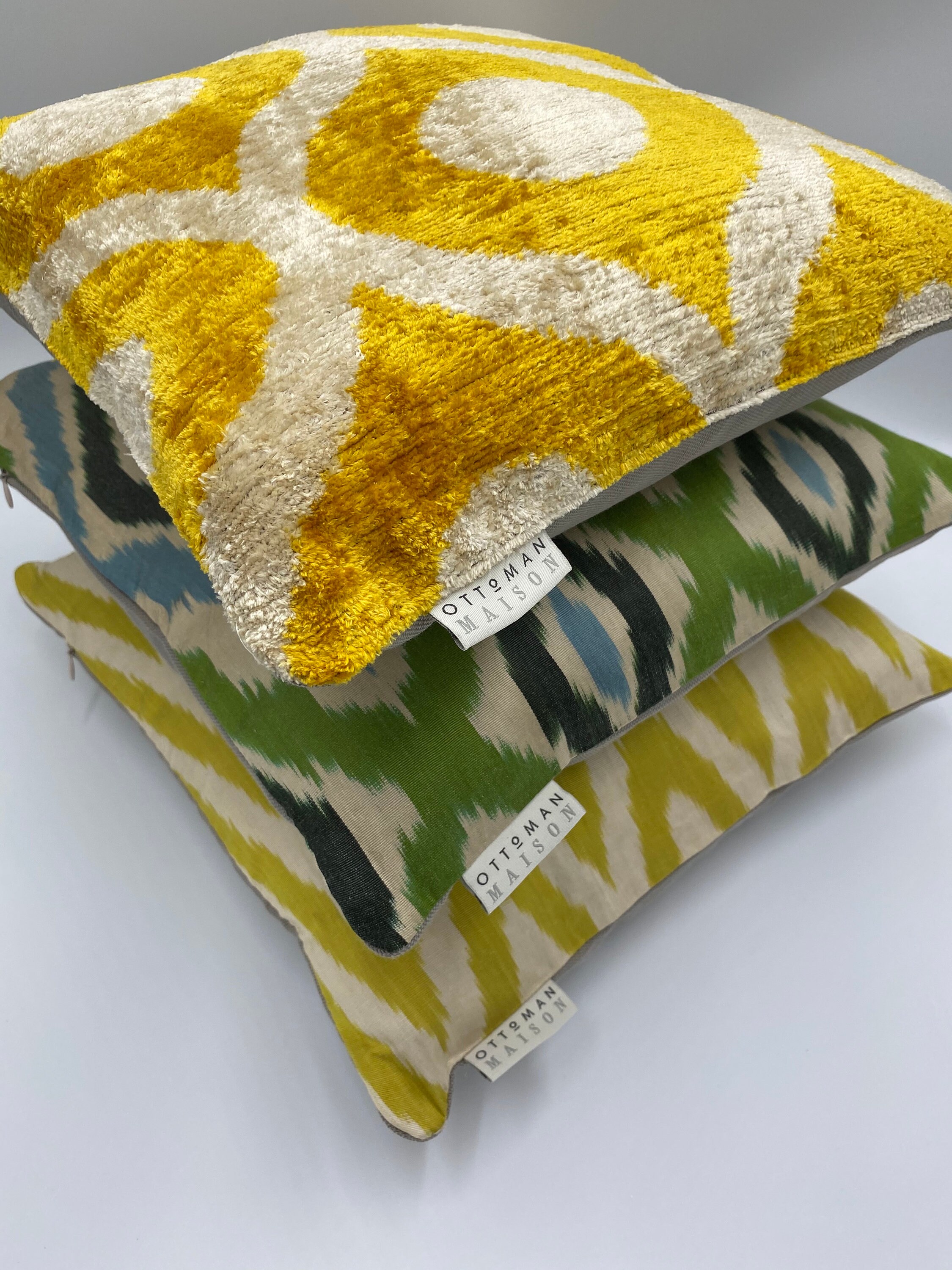 Velvet Ikat Cushion 40 X 40 Gold Bulbous V9 Etsy
