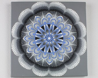 Quadro mandala a pois 30x30 in stile scandinavo, opera d'arte mandala a pois, mandala dipinto a mano, tela artistica con sfumature uniche