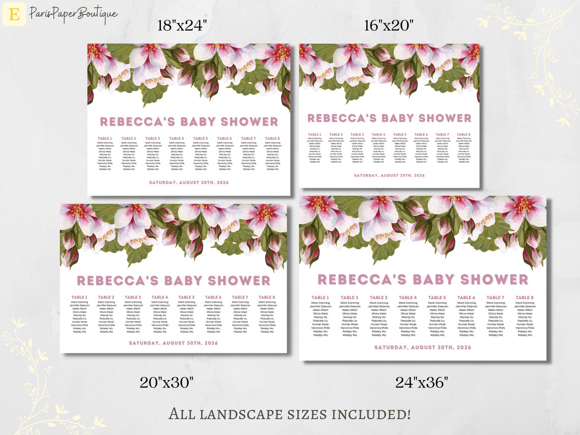 Baby Shower Seating Plan, Custom Seating Chart Template, Floral Baby