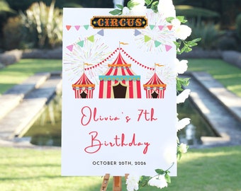 Circus Carnival Party Sign, Custom Birthday Sign Template, Circus Theme Birthday Decor, DIY, Editable, Printable Sign, Digital Download