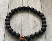 Black matte onyx glass bead Buddha bracelet