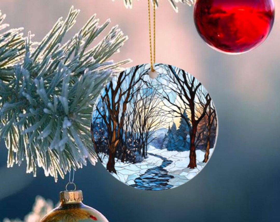 Winter Scene Stained Glass Looking MDF Ornament Free Letter Mail ...