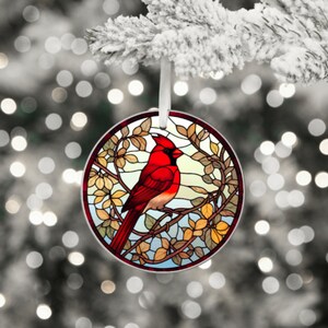 Stained-Glass Looking Cardinal (2) Ornament.  Stained Glass Cardinal.   MDF Ornament- Free Lettermail Shipping.