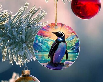 Adorno de pingüino de vitral – Decoración de MDF de la Aurora Boreal
