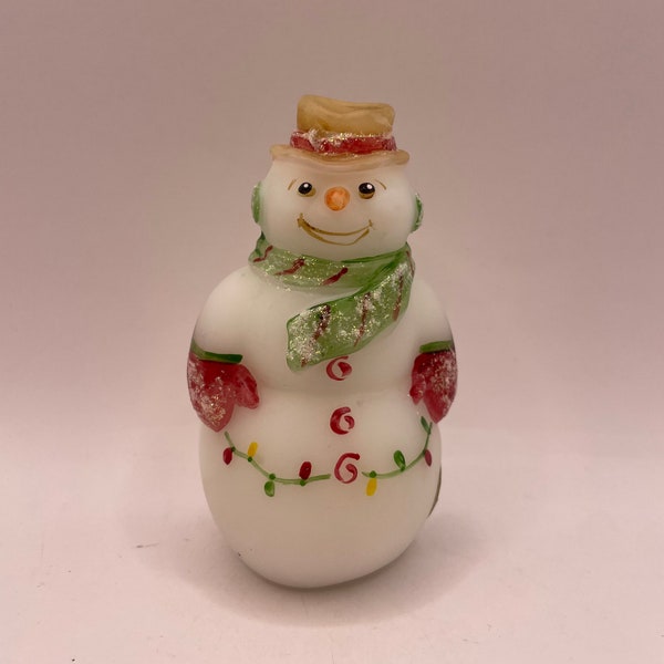 Fenton USA Satin Glass Snowman Hand Painted Artist C Smith