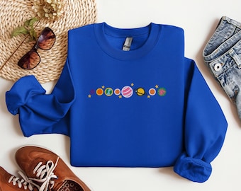 Sudadera de cuello redondo con bordado del sistema solar: Astronomía espacial y galáctica